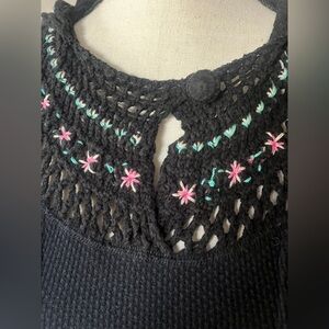 free People black thermal knit ling sleeve shirt